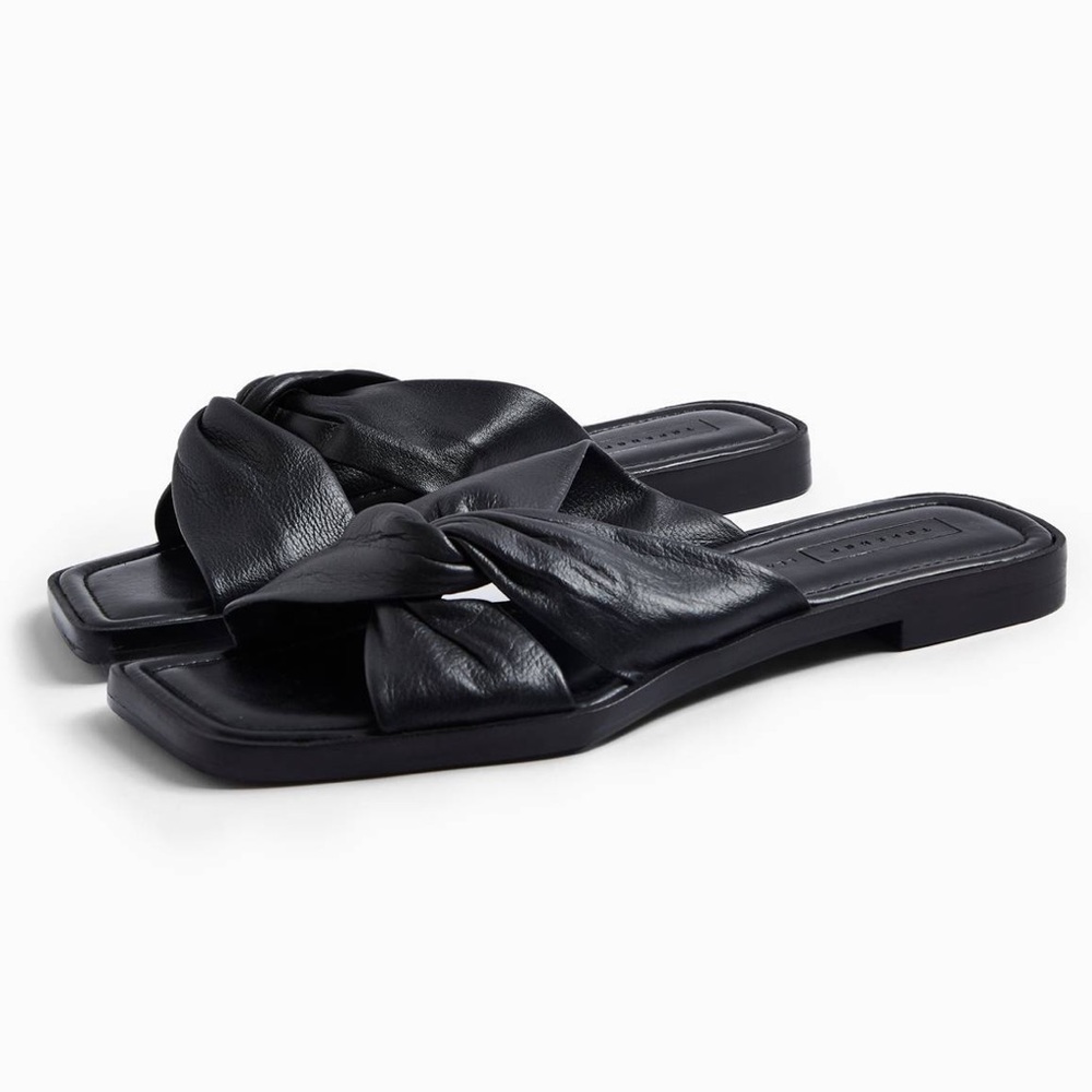 TOPSHOP Pacific Black Leather Twist Sandals [BRAND NEW] — Size 7.5